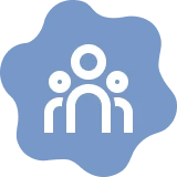 Abstract blue icon with three figures