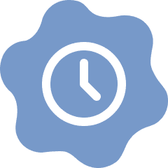 Clock icon on blue abstract shape