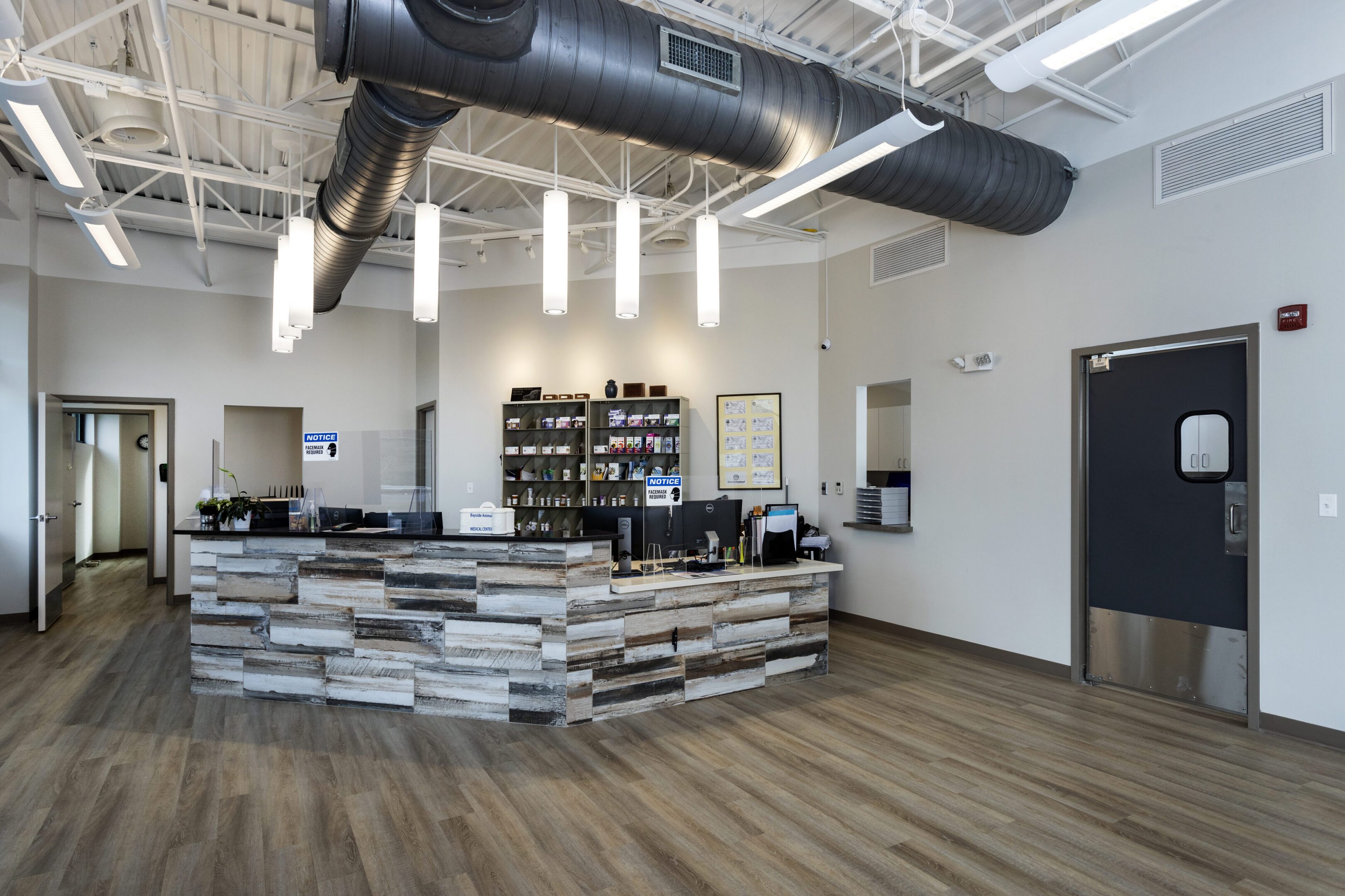 Contemporary lobby featuring sleek lighting