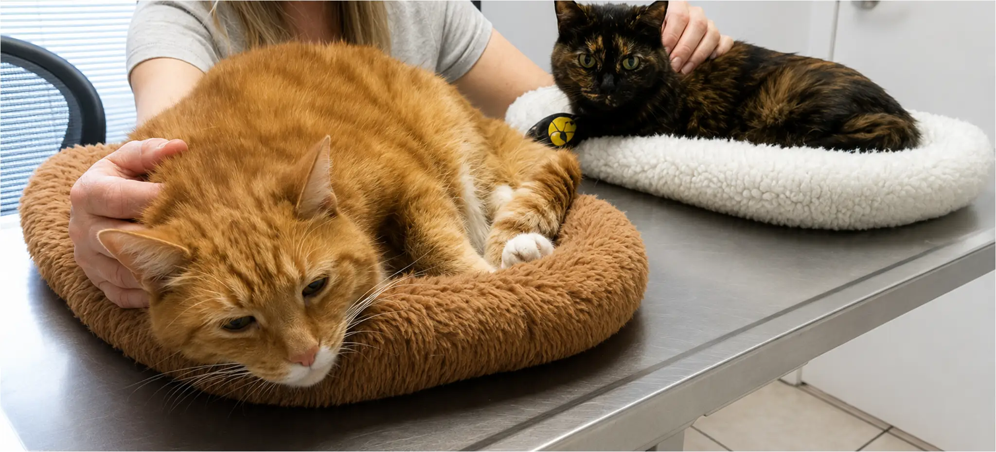Cozy cats on vet exam table